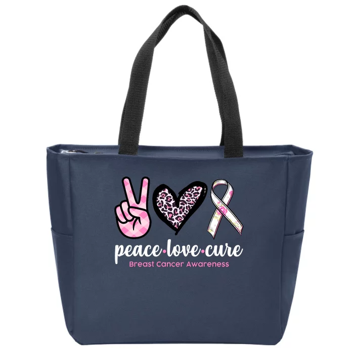 Peace Love Cure Breast Cancer Awareness Fashion Patterns Zip Tote Bag