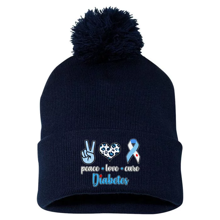 Peace Love Cure Diabetes Pom Pom 12in Knit Beanie