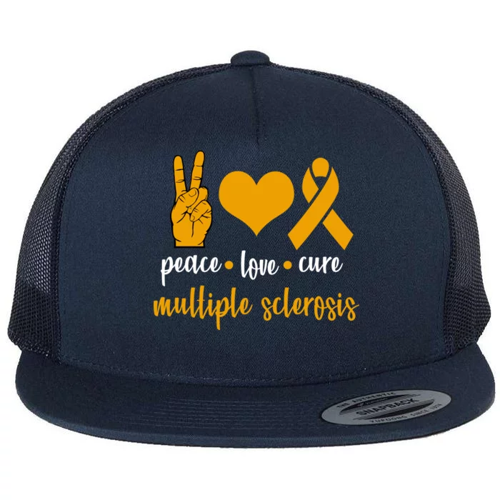 Peace Love Cure Multiple Sclerosis Flat Bill Trucker Hat