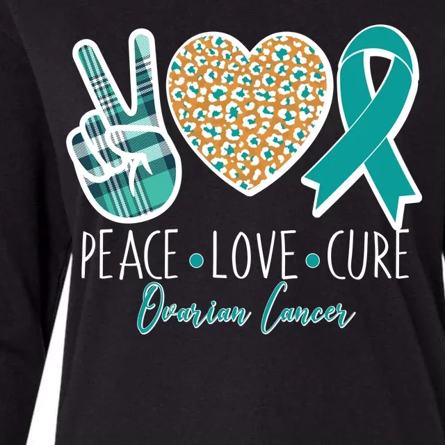 Peace Love Cure Ovarian Cancer Awareness Womens Cotton Relaxed Long Sleeve T-Shirt