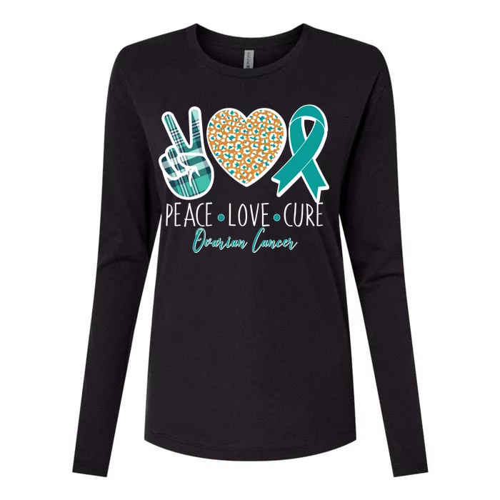 Peace Love Cure Ovarian Cancer Awareness Womens Cotton Relaxed Long Sleeve T-Shirt