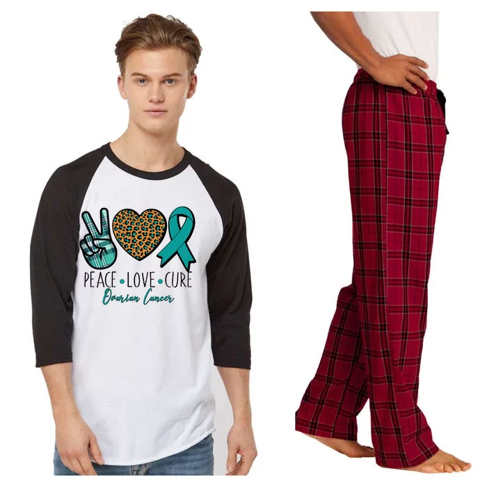 Peace Love Cure Ovarian Cancer Awareness Raglan Sleeve Pajama Set