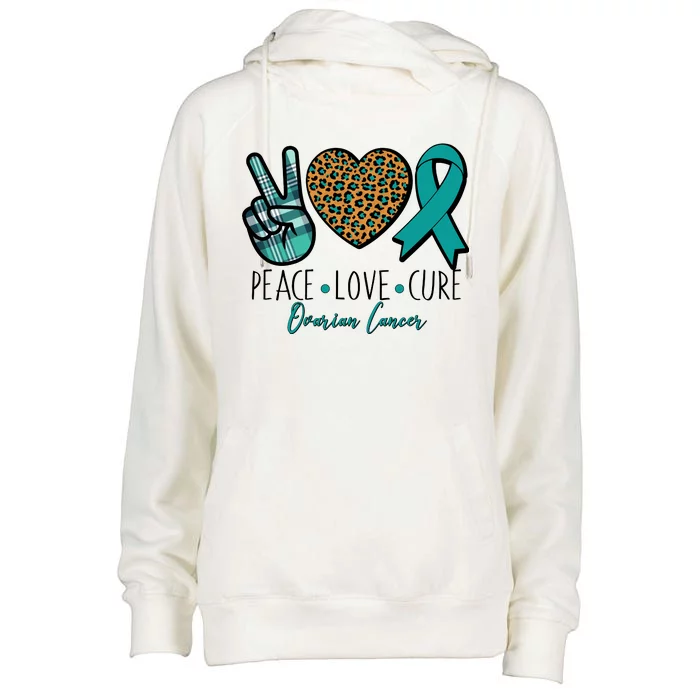 Peace Love Cure Ovarian Cancer Awareness Womens Funnel Neck Pullover Hood