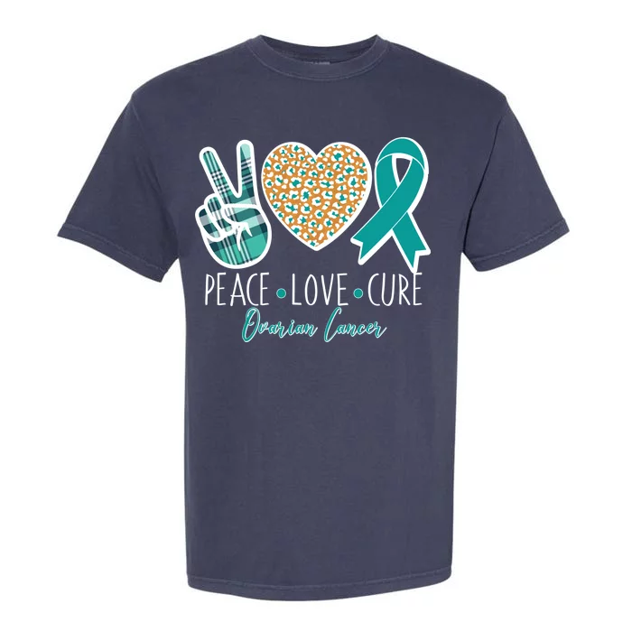 Peace Love Cure Ovarian Cancer Awareness Garment-Dyed Heavyweight T-Shirt