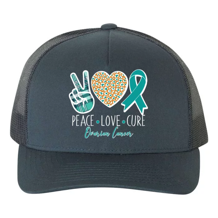 Peace Love Cure Ovarian Cancer Awareness Yupoong Adult 5-Panel Trucker Hat