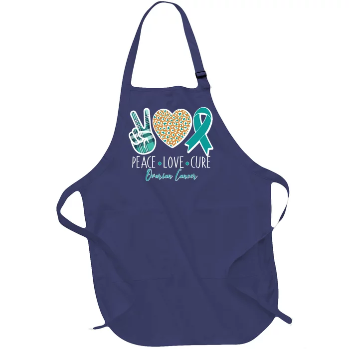 Peace Love Cure Ovarian Cancer Awareness Full-Length Apron With Pocket