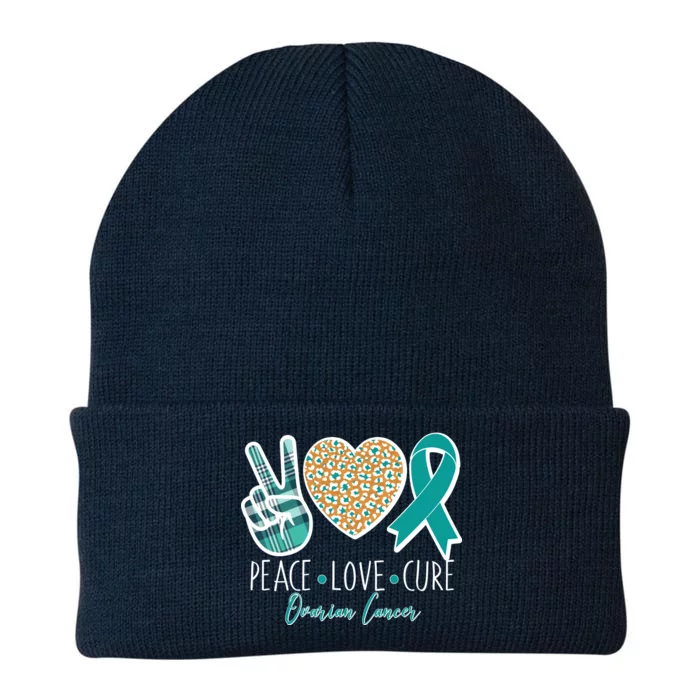 Peace Love Cure Ovarian Cancer Awareness Knit Cap Winter Beanie