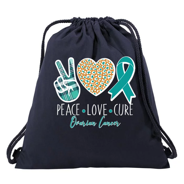 Peace Love Cure Ovarian Cancer Awareness Drawstring Bag