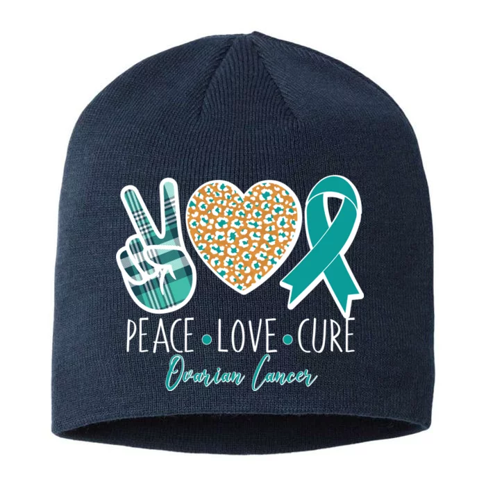 Peace Love Cure Ovarian Cancer Awareness 8 1/2in Sustainable Knit Beanie