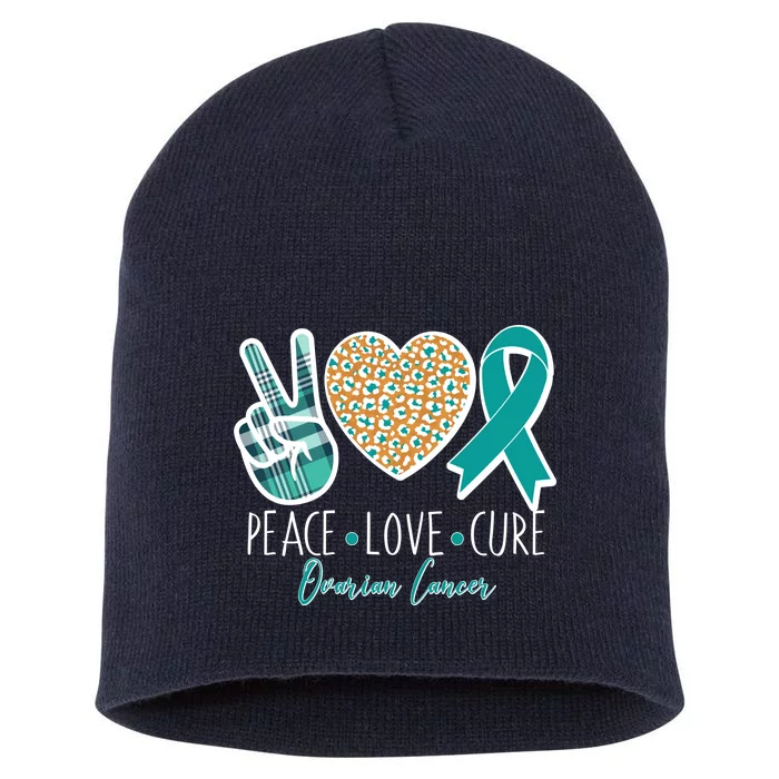 Peace Love Cure Ovarian Cancer Awareness Short Acrylic Beanie