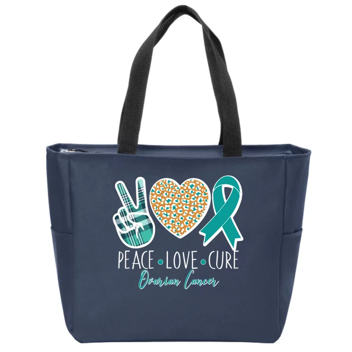 Peace Love Cure Ovarian Cancer Awareness Zip Tote Bag