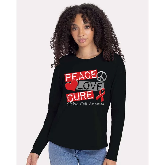 Peace Love Cure Sickle Cell Anemia Womens Cotton Relaxed Long Sleeve T-Shirt