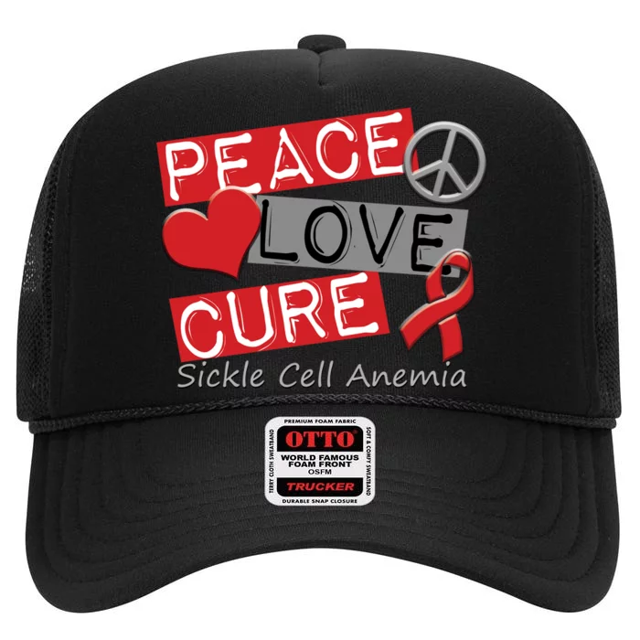 Peace Love Cure Sickle Cell Anemia High Crown Mesh Trucker Hat