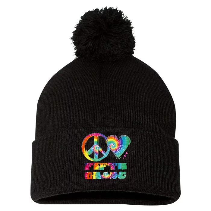 Peace Love Fifth Grade Pom Pom 12in Knit Beanie