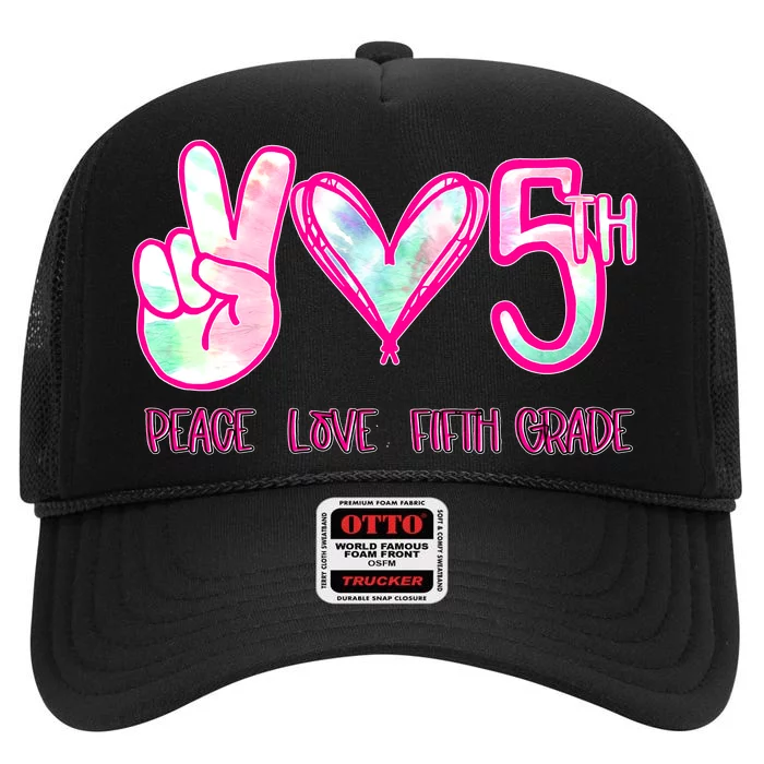 Peace Love Fifth-Grade Funny Cute High Crown Mesh Trucker Hat