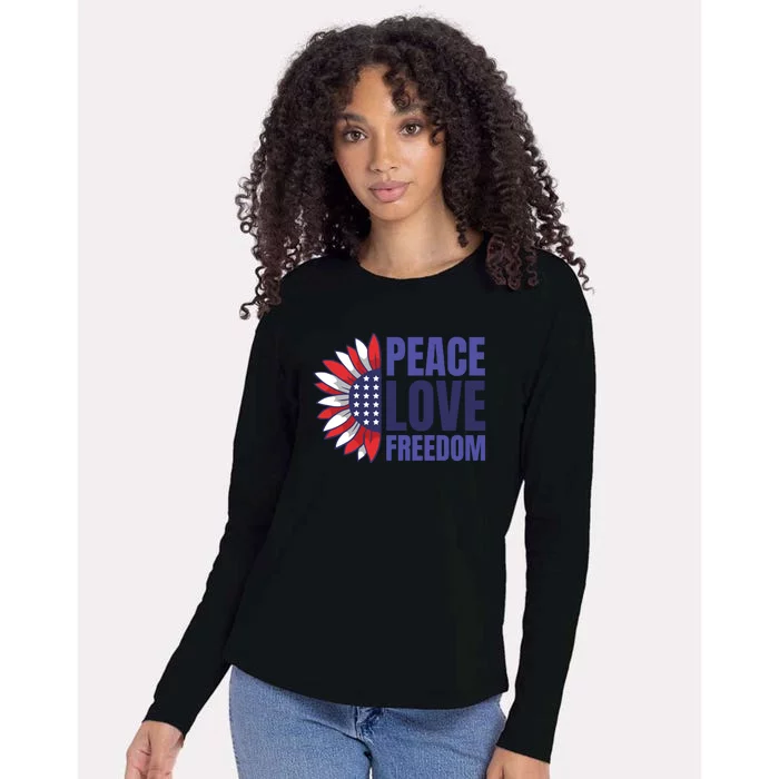 Peace Love Freedom Womens Cotton Relaxed Long Sleeve T-Shirt