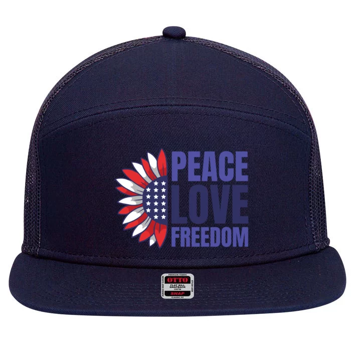 Peace Love Freedom 7 Panel Mesh Trucker Snapback Hat