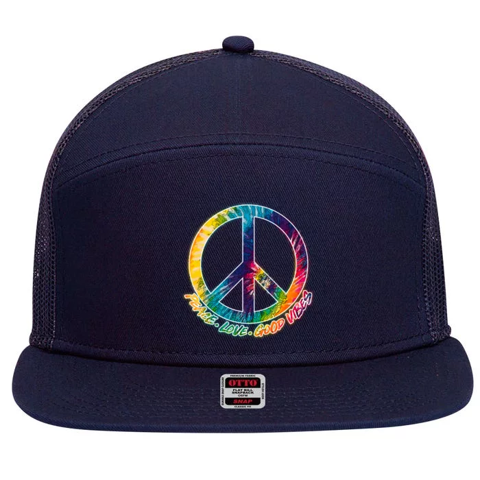 Peace Love Good Vibes 7 Panel Mesh Trucker Snapback Hat