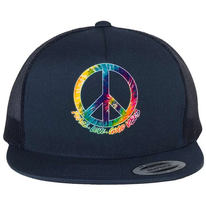 Peace Love Good Vibes Flat Bill Trucker Hat