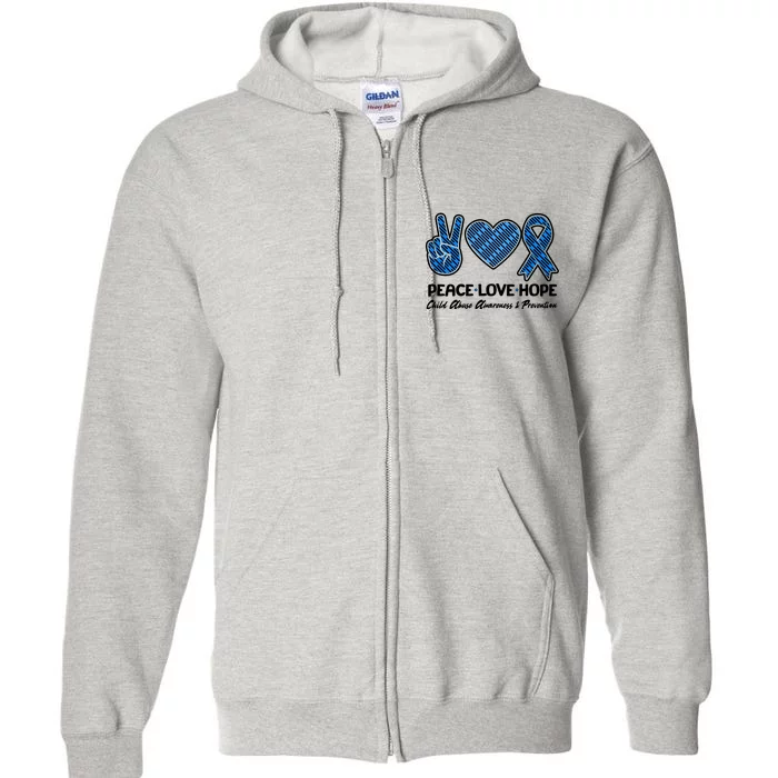 Peace Love Hope Child Abuse Awareness and Prevention Full Zip Hoodie