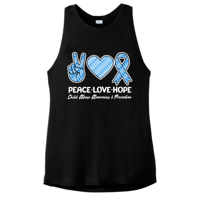 Peace Love Hope Child Abuse Awareness and Prevention Ladies Tri-Blend Wicking Tank