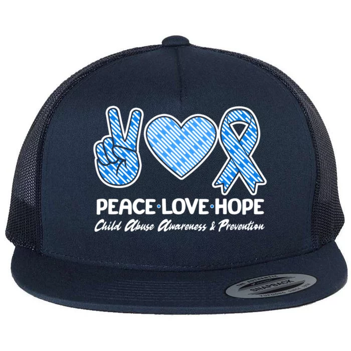 Peace Love Hope Child Abuse Awareness and Prevention Flat Bill Trucker Hat