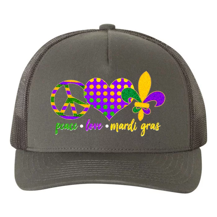 Peace Love Mardi Gras Yupoong Adult 5-Panel Trucker Hat