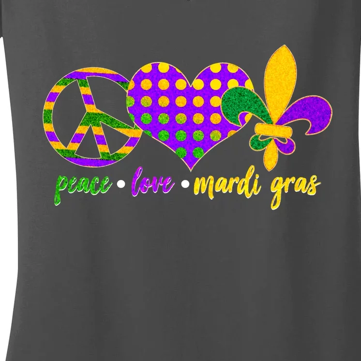 Peace Love Mardi Gras Women's V-Neck T-Shirt