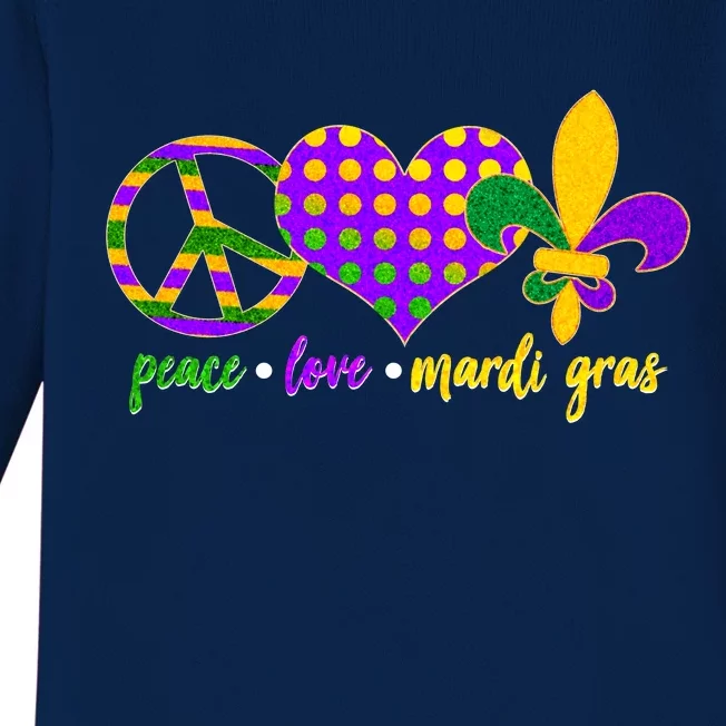 Peace Love Mardi Gras Baby Long Sleeve Bodysuit