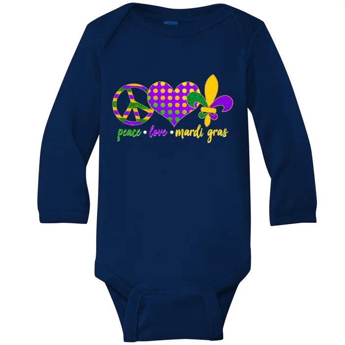 Peace Love Mardi Gras Baby Long Sleeve Bodysuit