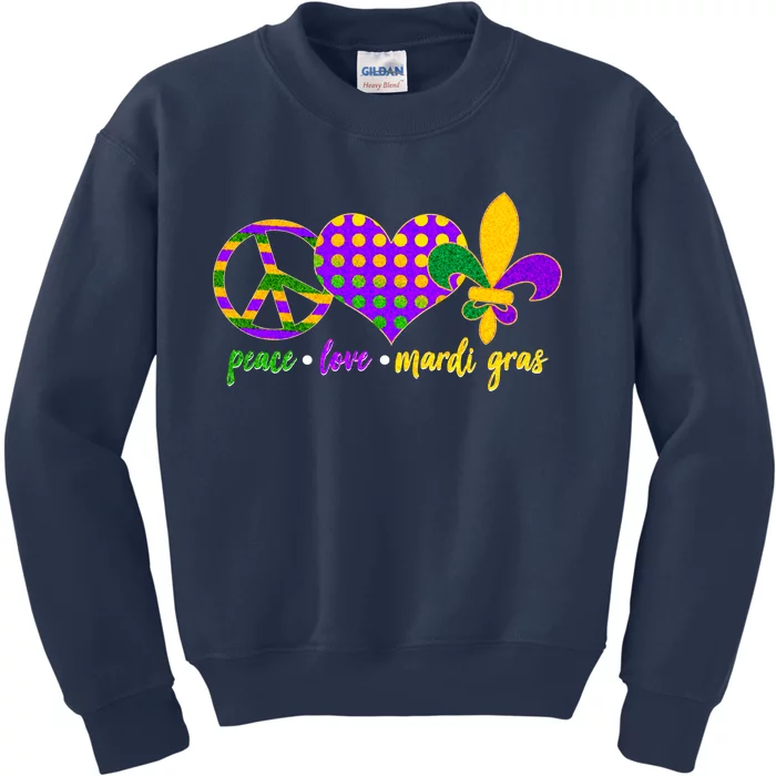 Peace Love Mardi Gras Kids Sweatshirt