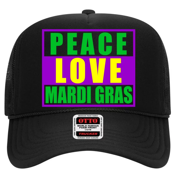 Peace Love Mardi Gras New Orleans High Crown Mesh Trucker Hat