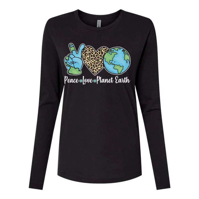 Peace Love Planet Earth Celebrate Earth Day Womens Cotton Relaxed Long Sleeve T-Shirt