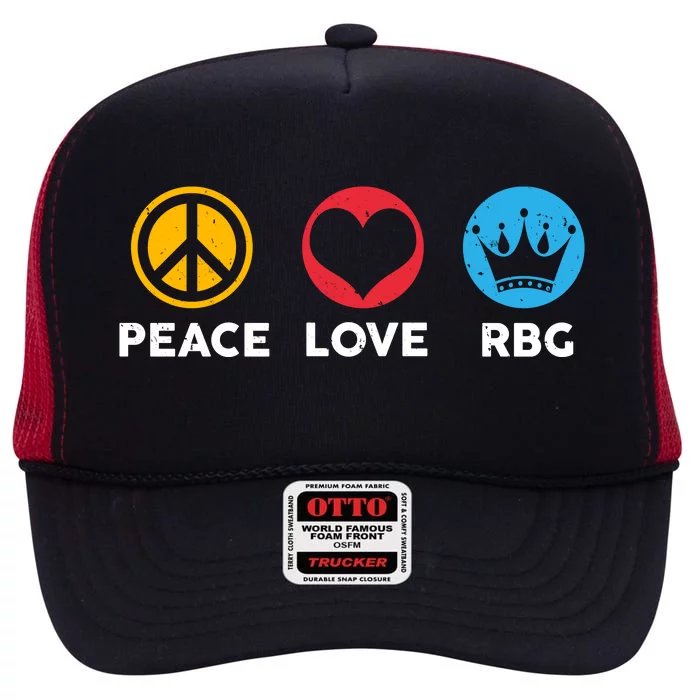 Peace Love RBG Ruth Bader Ginsburg Tribute High Crown Mesh Trucker Hat