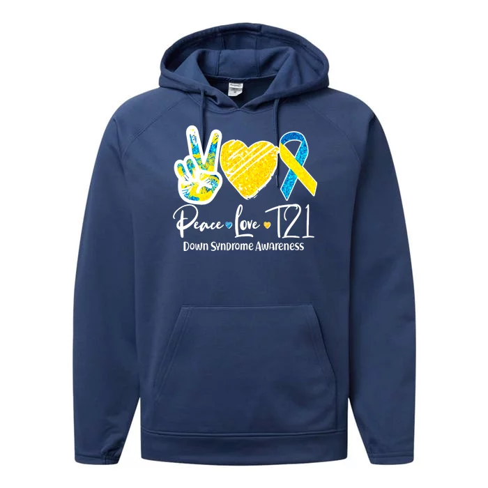 Peace Love T21 Down Syndrome Awareness Performance Fleece Hoodie