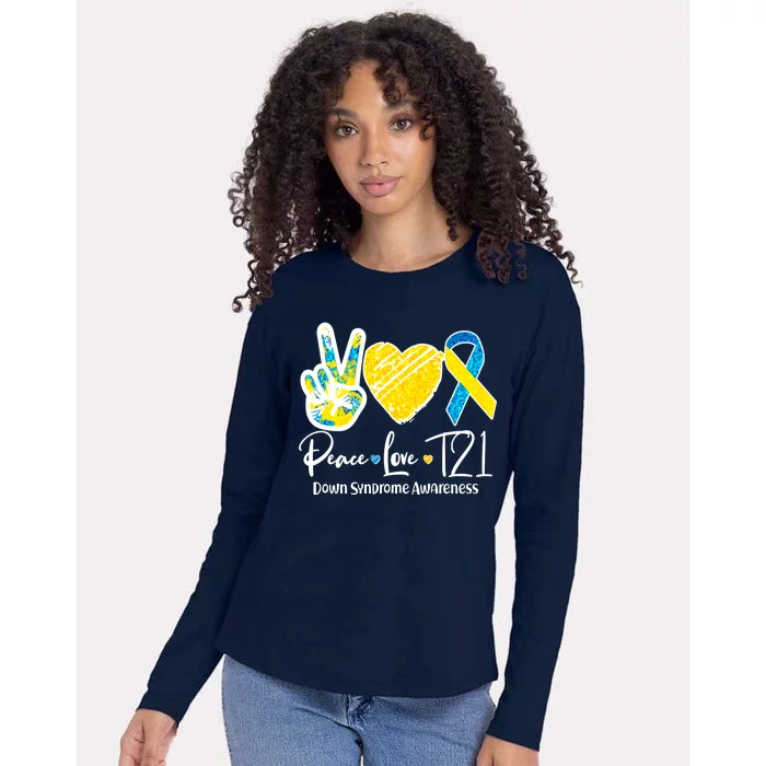 Peace Love T21 Down Syndrome Awareness Womens Cotton Relaxed Long Sleeve T-Shirt