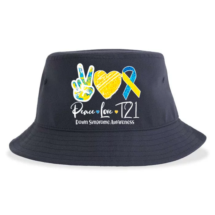 Peace Love T21 Down Syndrome Awareness Sustainable Bucket Hat