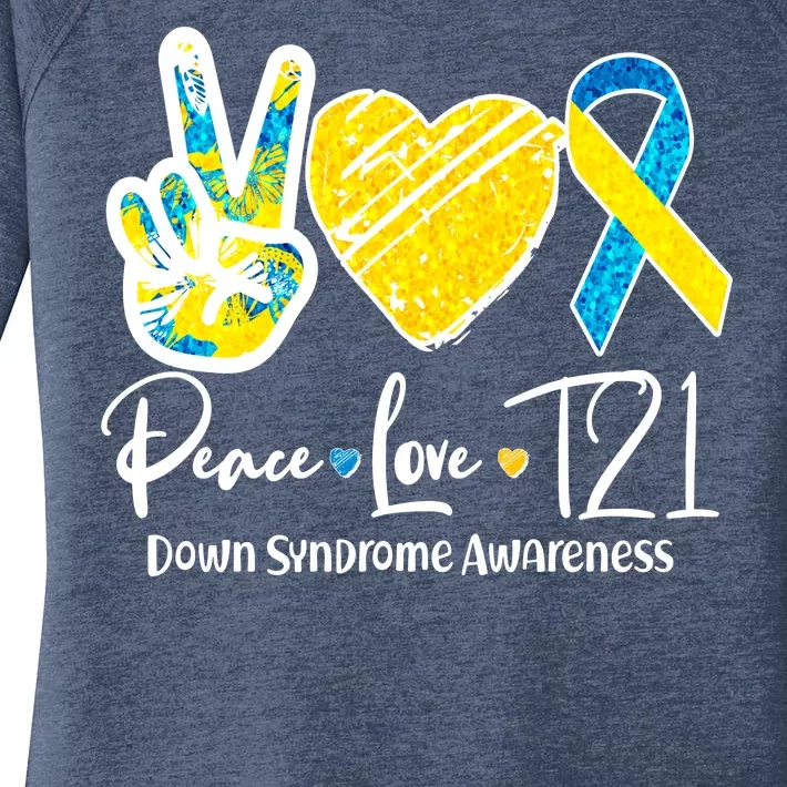 Peace Love T21 Down Syndrome Awareness Women's Perfect Tri Tunic Long Sleeve Shirt