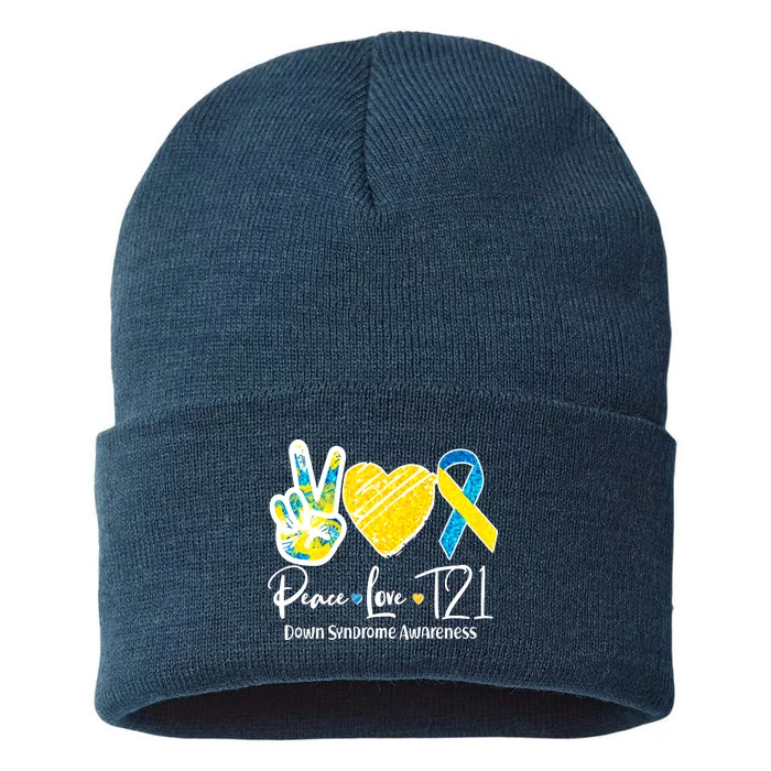 Peace Love T21 Down Syndrome Awareness Sustainable Knit Beanie