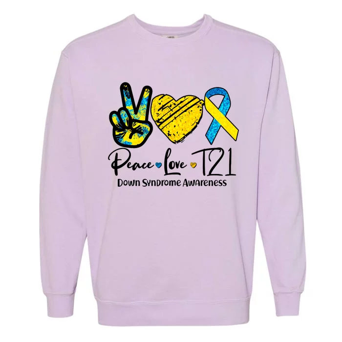 Peace Love T21 Down Syndrome Awareness Garment-Dyed Sweatshirt