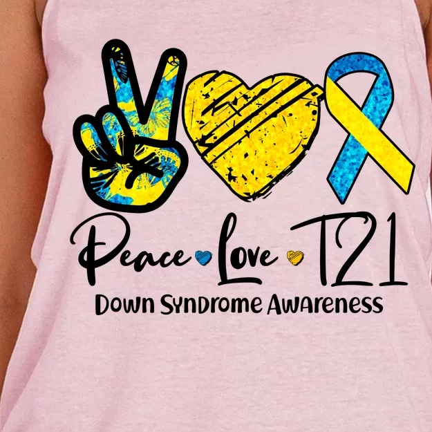 Peace Love T21 Down Syndrome Awareness Women's Knotted Racerback Tank