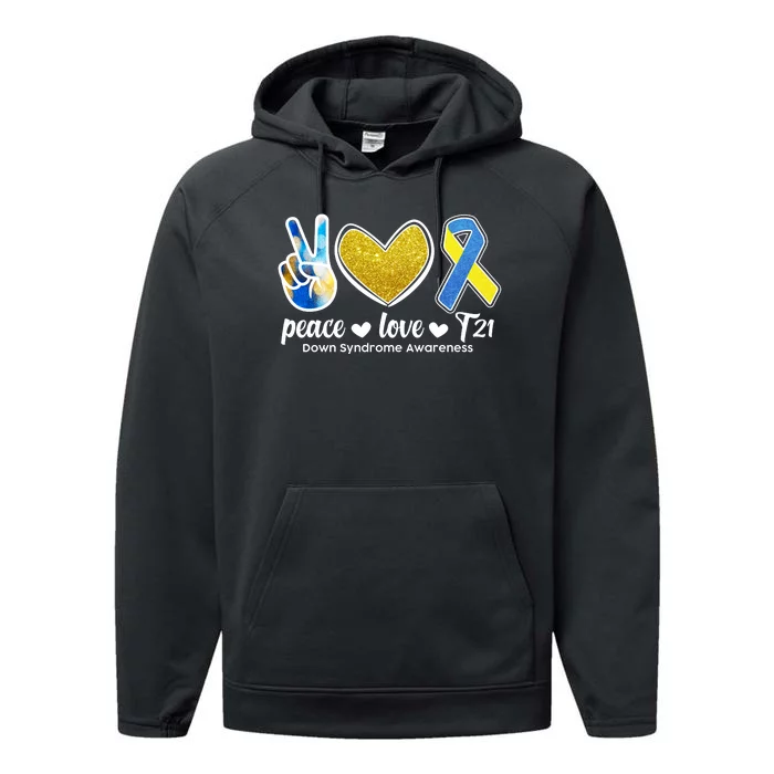 Peace Love T21 Down Syndrome Awareness Ribbon Performance Fleece Hoodie