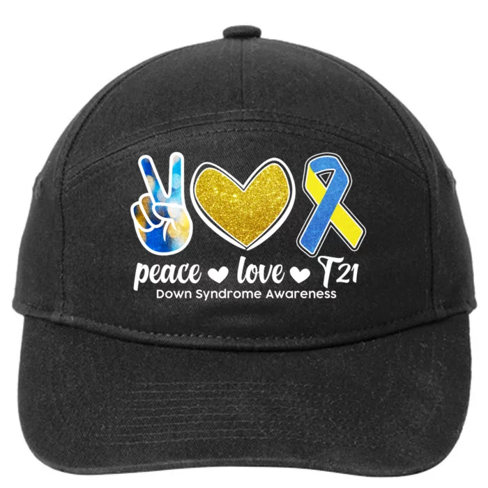 Peace Love T21 Down Syndrome Awareness Ribbon 7-Panel Snapback Hat