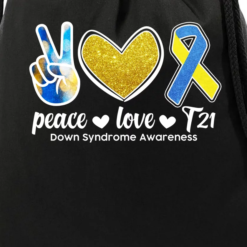 Peace Love T21 Down Syndrome Awareness Ribbon Drawstring Bag