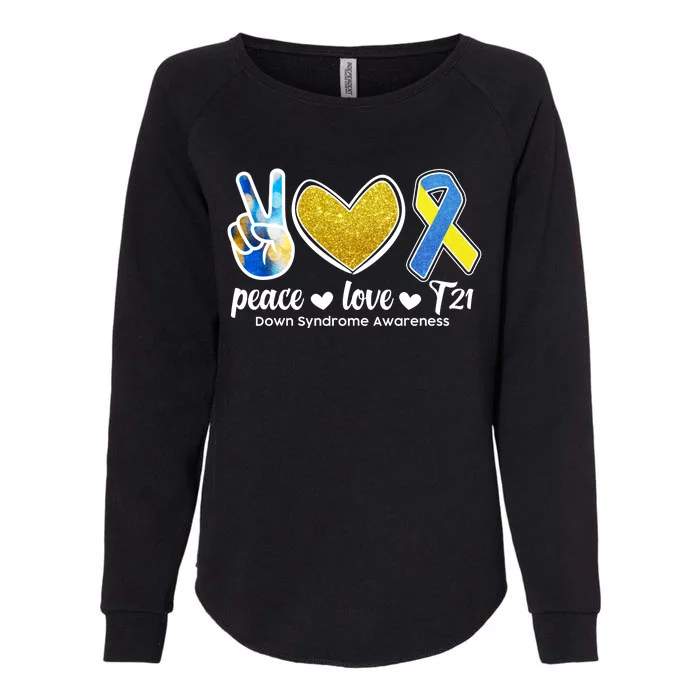 Peace Love T21 Down Syndrome Awareness Ribbon Womens California Wash Sweatshirt