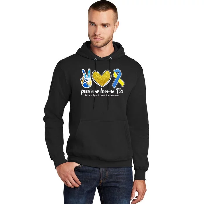 Peace Love T21 Down Syndrome Awareness Ribbon Tall Hoodie