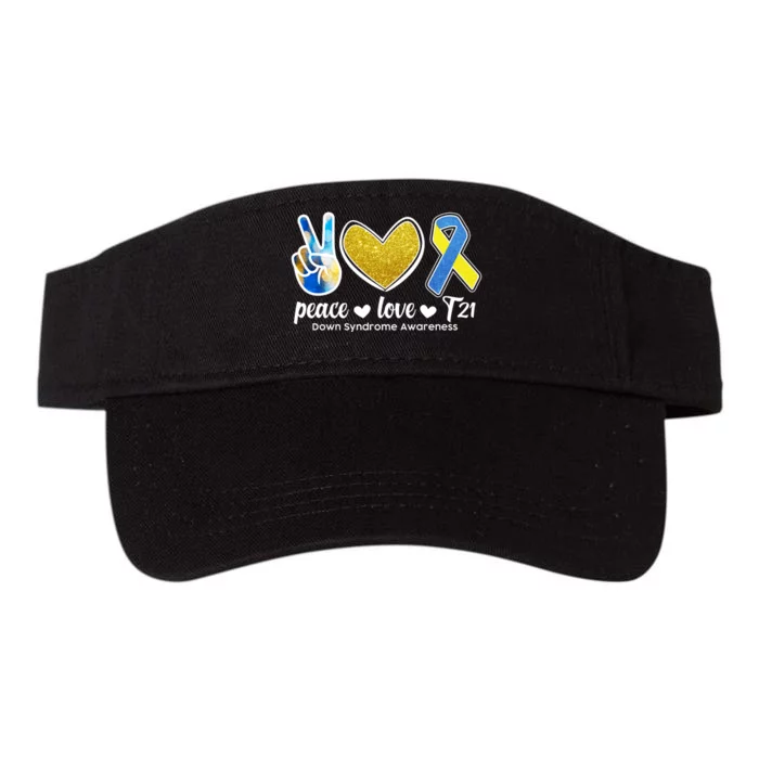 Peace Love T21 Down Syndrome Awareness Ribbon Valucap Bio-Washed Visor