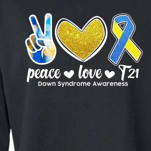 Peace Love T21 Down Syndrome Awareness Ribbon Cropped Pullover Crew