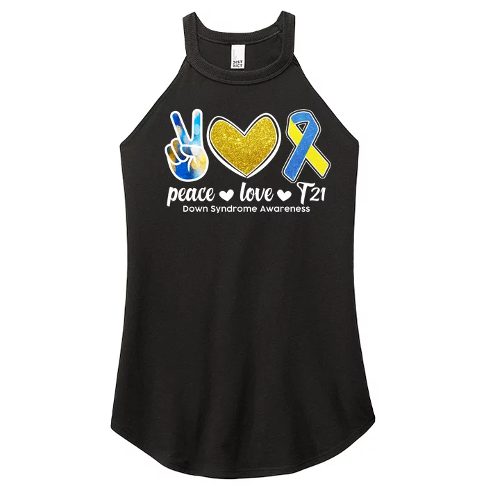 Peace Love T21 Down Syndrome Awareness Ribbon Women’s Perfect Tri Rocker Tank