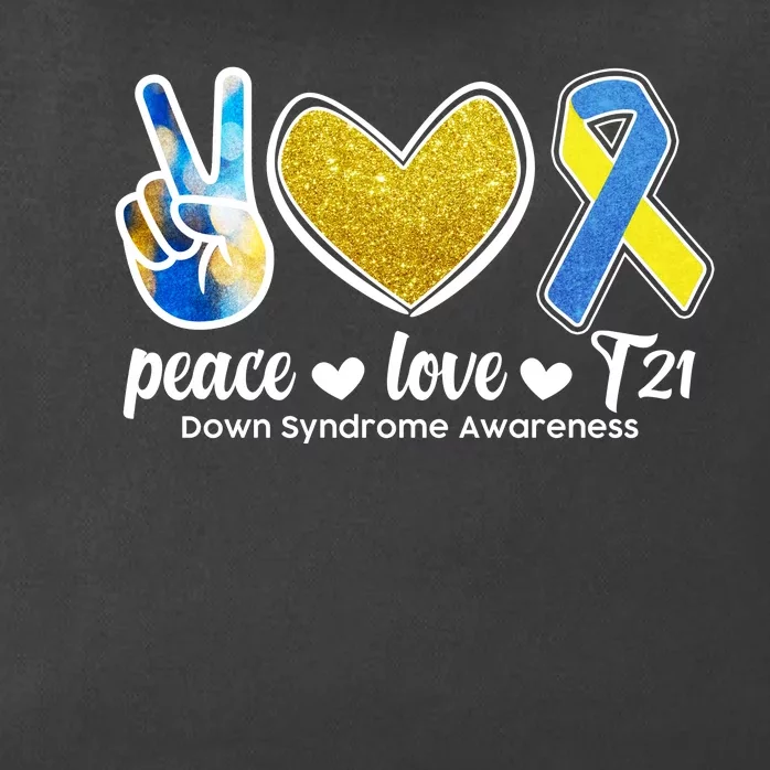 Peace Love T21 Down Syndrome Awareness Ribbon Zip Tote Bag